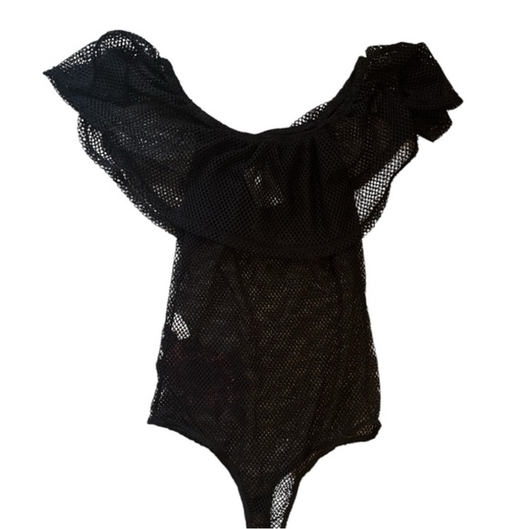 Love J ladies black mesh embroidered bodysuit - size large - NWT - Picture 3 of 5
